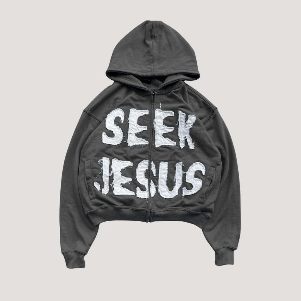Letter Print Hooded Zip-Up Hoodie