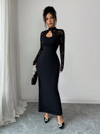 Sheer Lace High Neck Cutout Maxi Dress