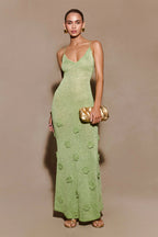 Fitted Maxi Knit Spaghetti Strap V Neck  Sweater Dress