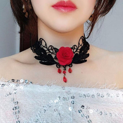 Gothic Vintage Rose Choker Pearl Necklace