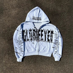 Y2K Graphic Print Zipper Hoodie