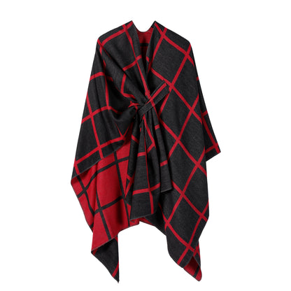 Best-selling Side-tied Plaid Split Cape Warm Cross-border Scarf