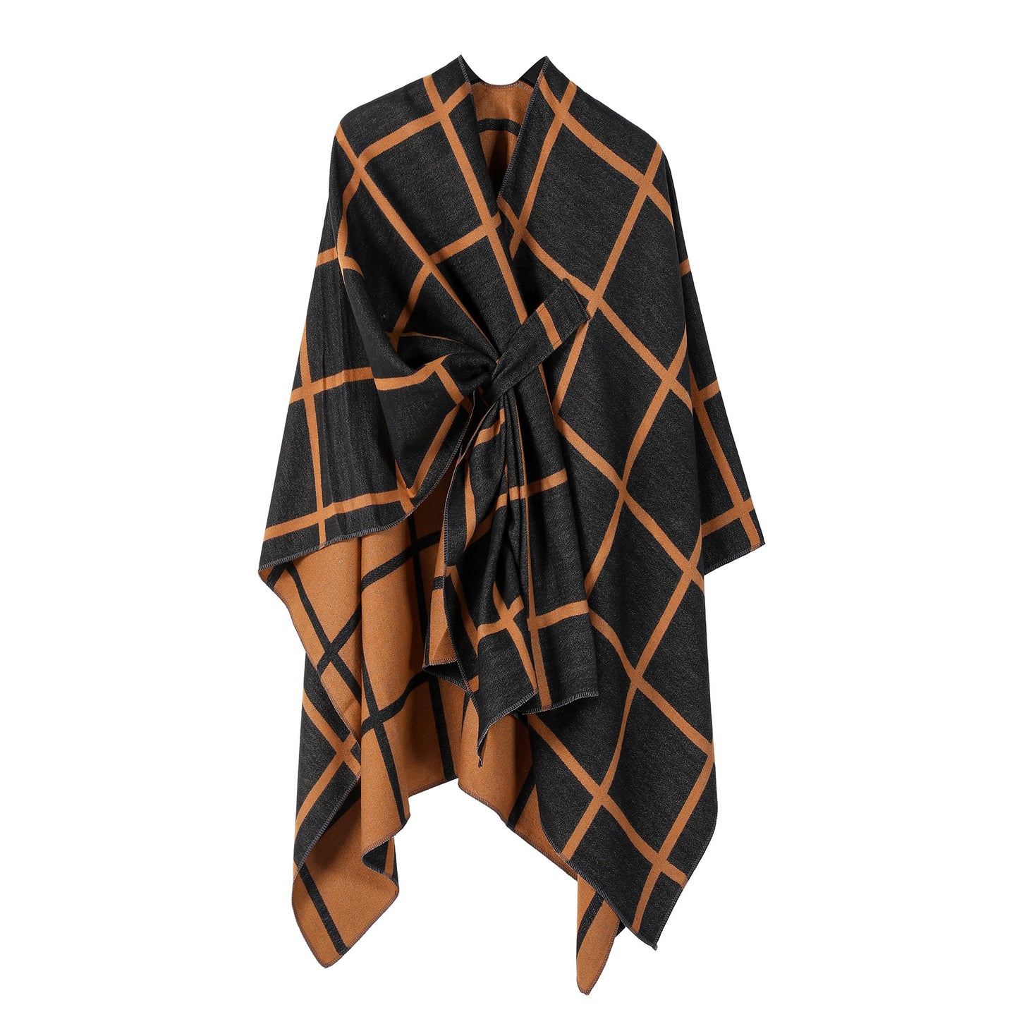 Best-selling Side-tied Plaid Split Cape Warm Cross-border Scarf