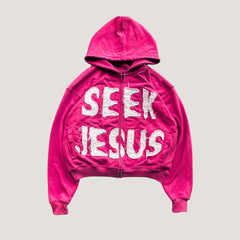 Letter Print Hooded Zip-Up Hoodie