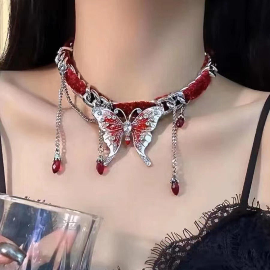 Red Butterfly Versatile Tassel Choker Necklace Main image
