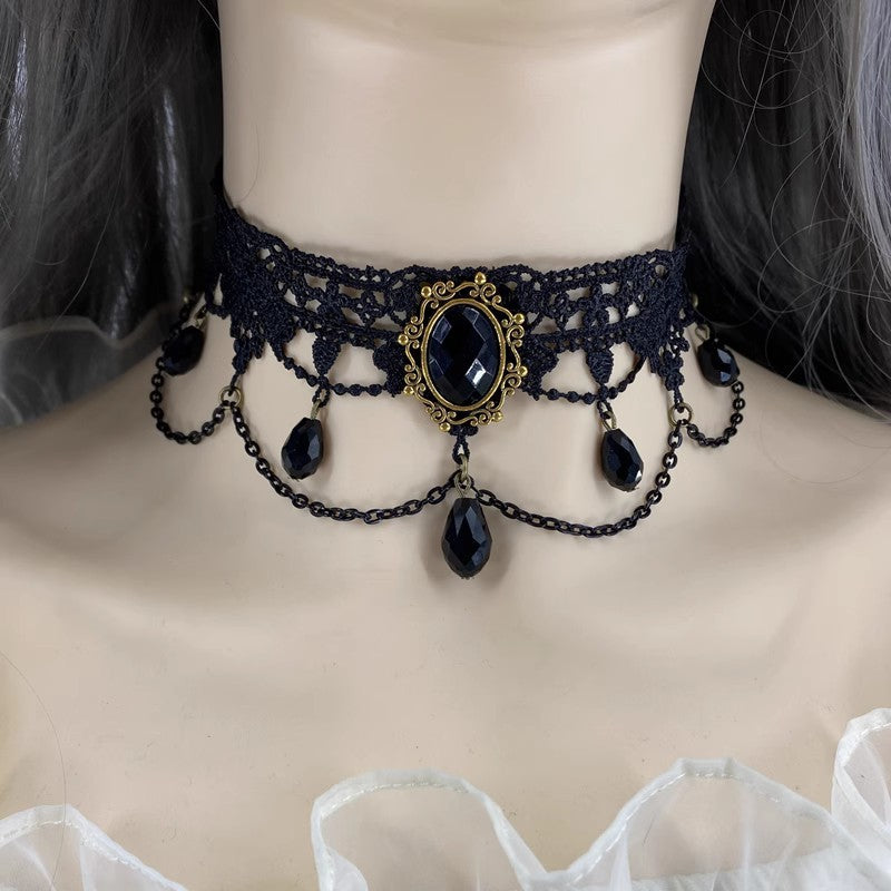 Gothic Retro Black Lace Tassel Collar Choker Necklace Main image