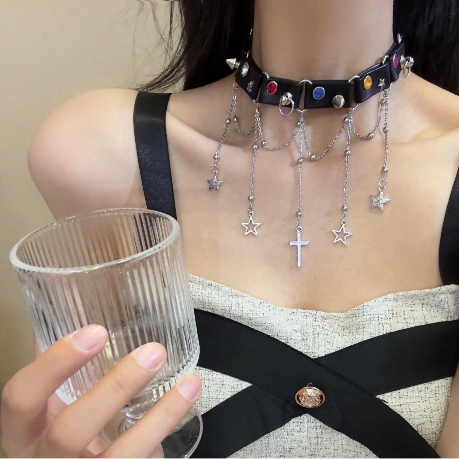 Star Cross Pendant Choker Necklace Y2K Punk Retro Dark Necklace Secondary image