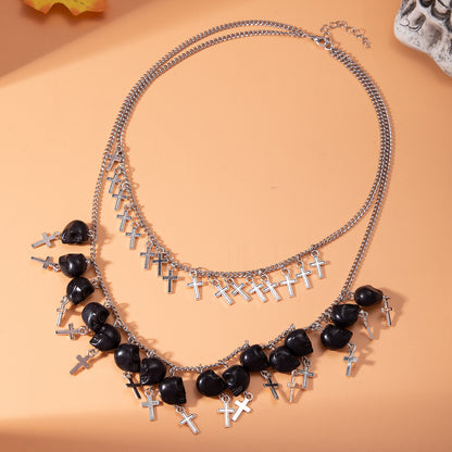 Halloween Cross Tassel Skull Fashion Punk Exaggerated Layered Necklace