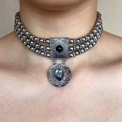 American Vintage Layered Titanium Steel Choker Necklace