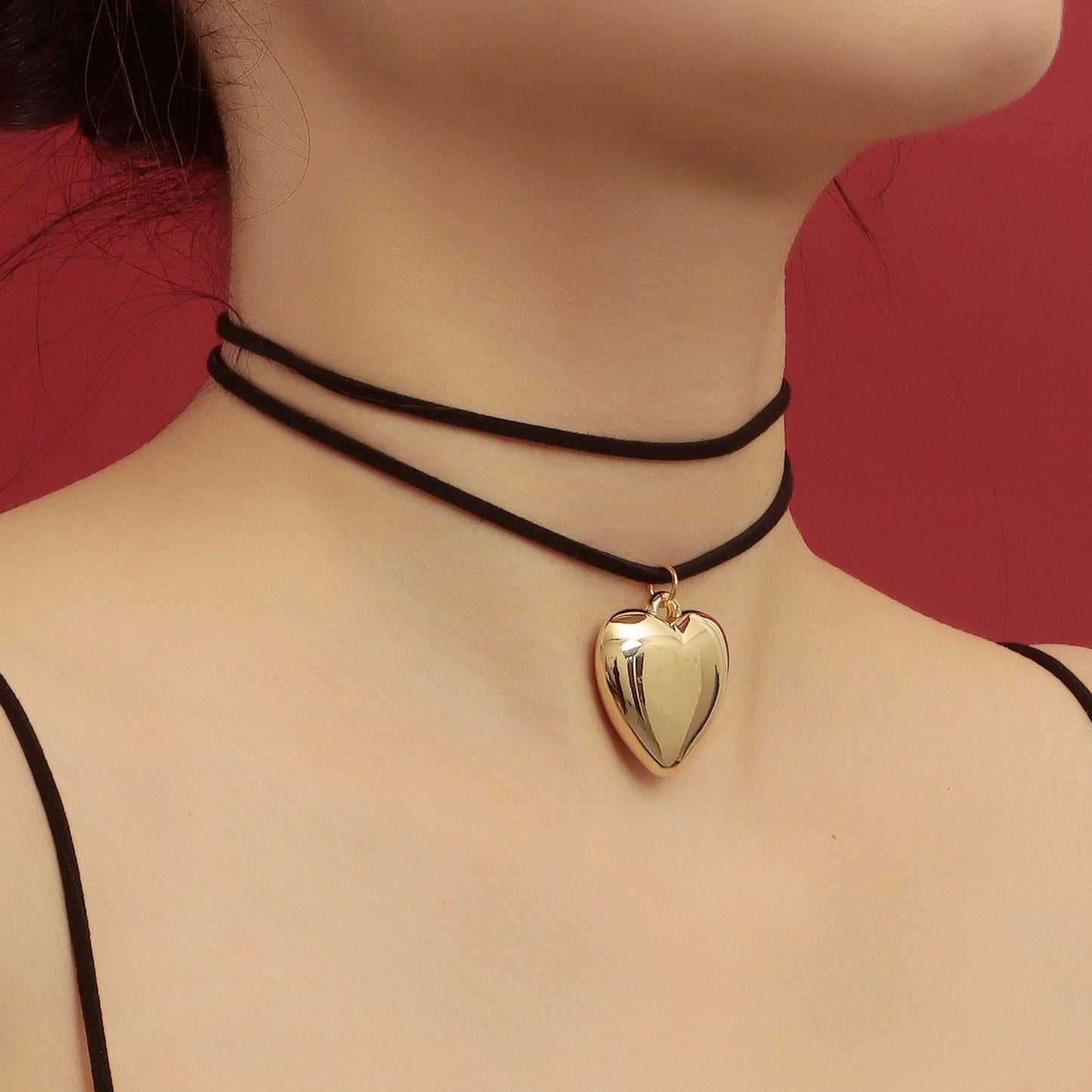 Adjustable Korean Velvet Choker with Big Heart Pendant Necklace