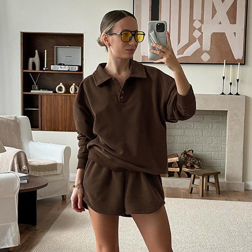 Vintage Chic Brown Relaxed Comfortable Stylish Casual Short-Sleeve Fall Suit Secondary image