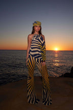 Halter Asymmetric Top Fitted Pants Two-Piece Set
