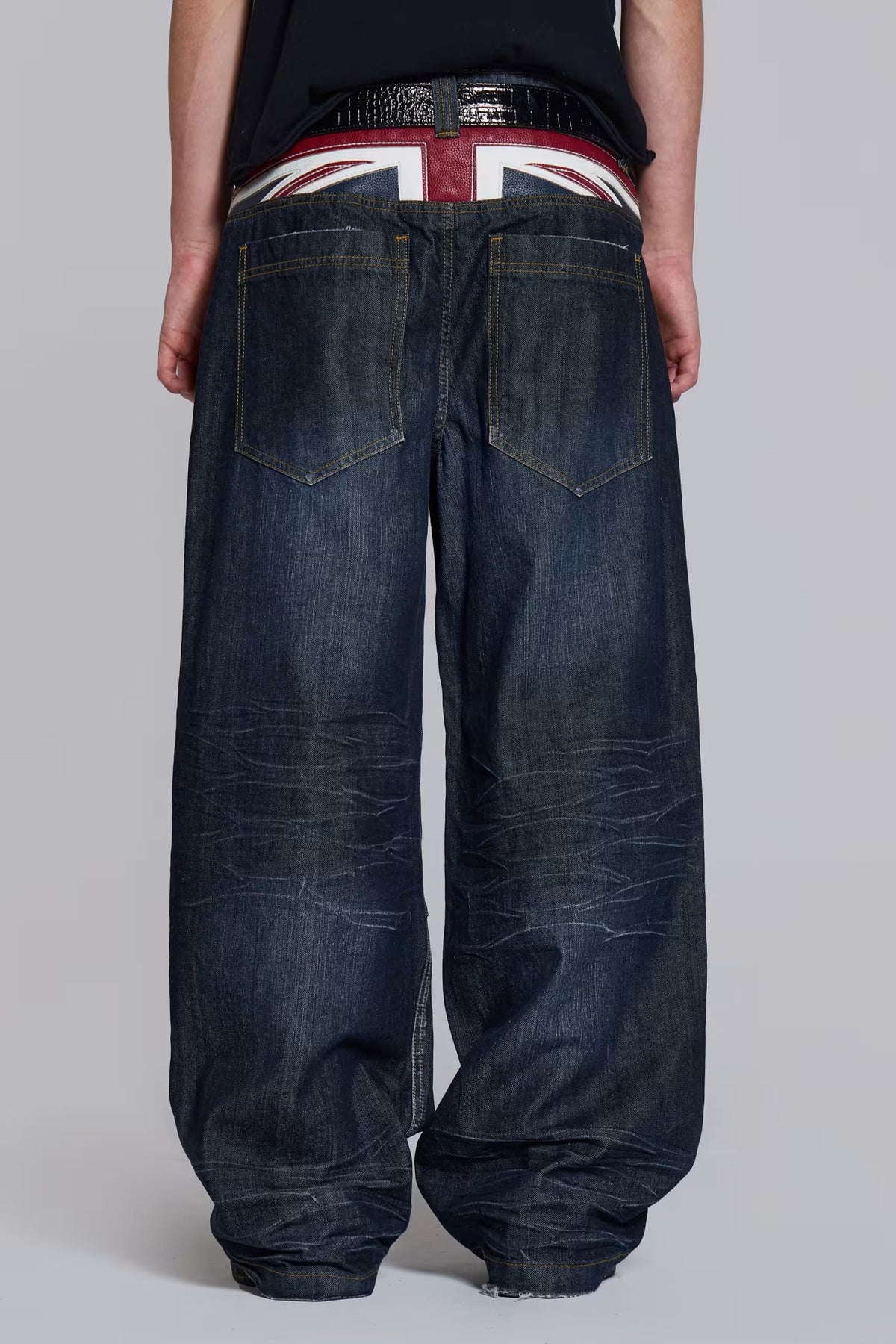 Contrast Waist Patchwork Wide Leg Jeans