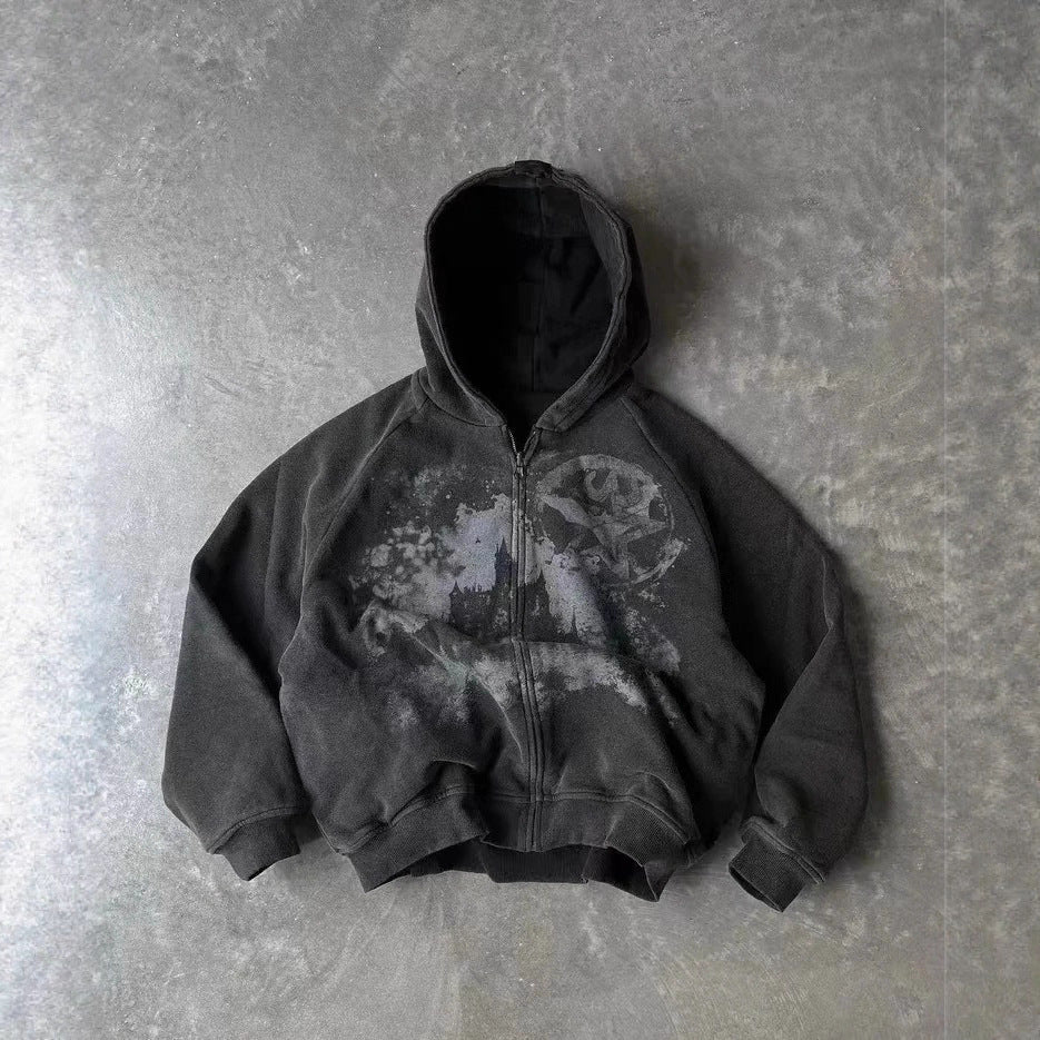 Graffiti Print Long Sleeve Zip Hoodie Secondary image
