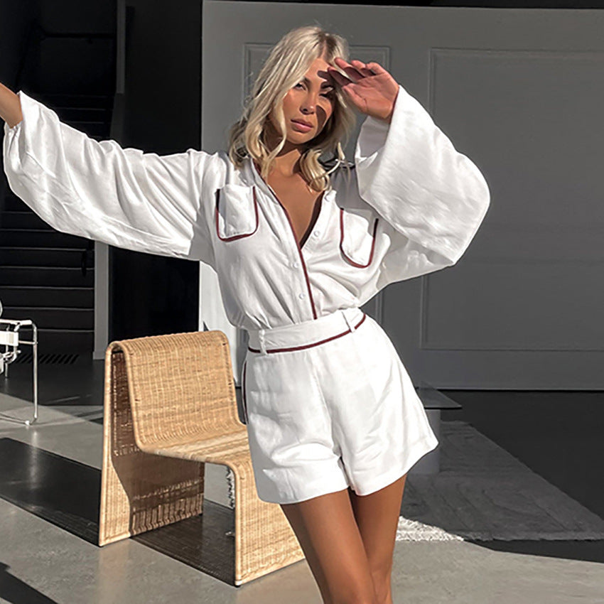 Fashionable White Cotton Modern Chic Comfortable Color-Block Stylish Fall Suit Secondary image