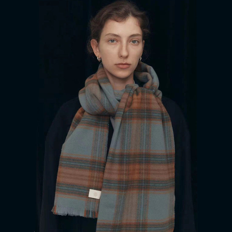 Classic Wool Warm Cozy White Elegant Checked Student Scarf Main image