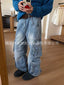 Multi Pocket Washed Streetwear Straight Leg Jeans