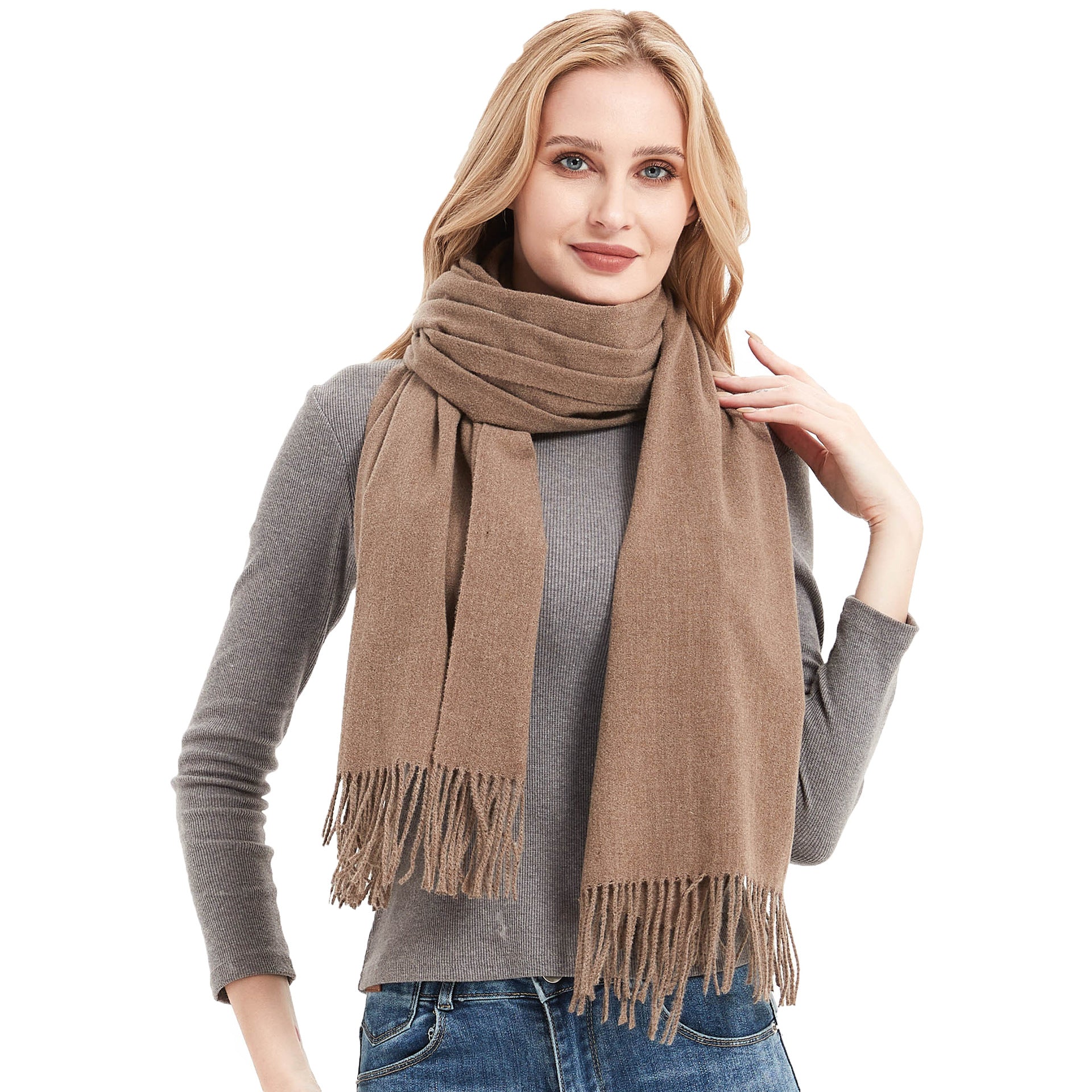 New Autumn Winter Full-polyester Tassel Solid-colored Versatile Scarf Main image