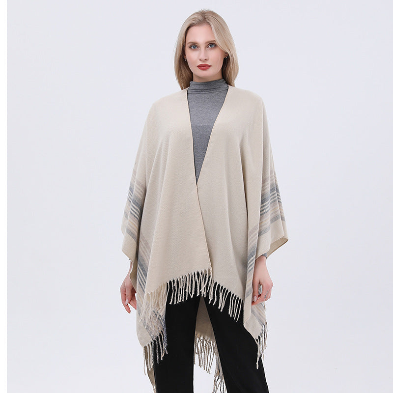 New European-style Simple Fashionable Split Polyester Striped Scarf Secondary image