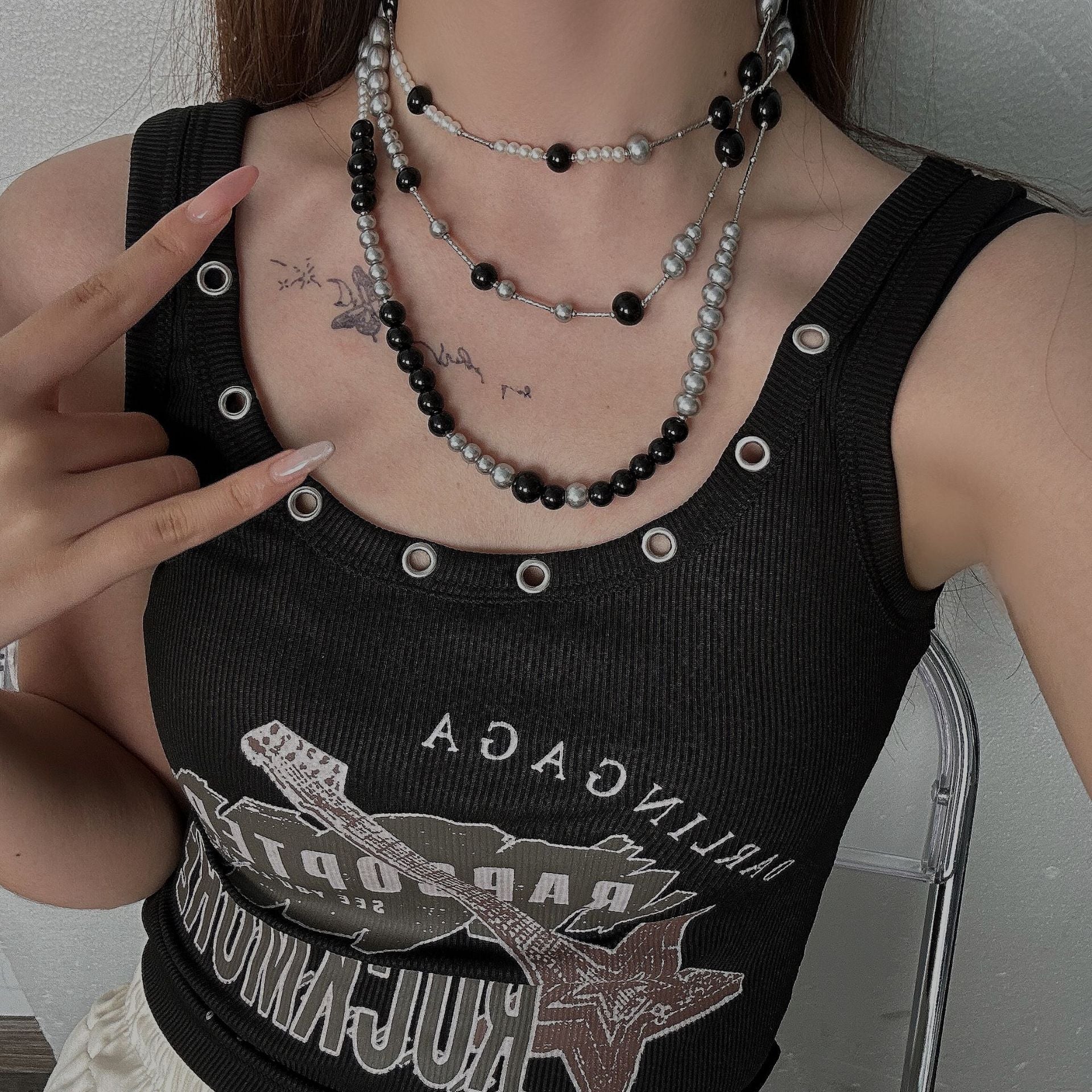 Long Pearl Layered Choker Necklace Secondary image