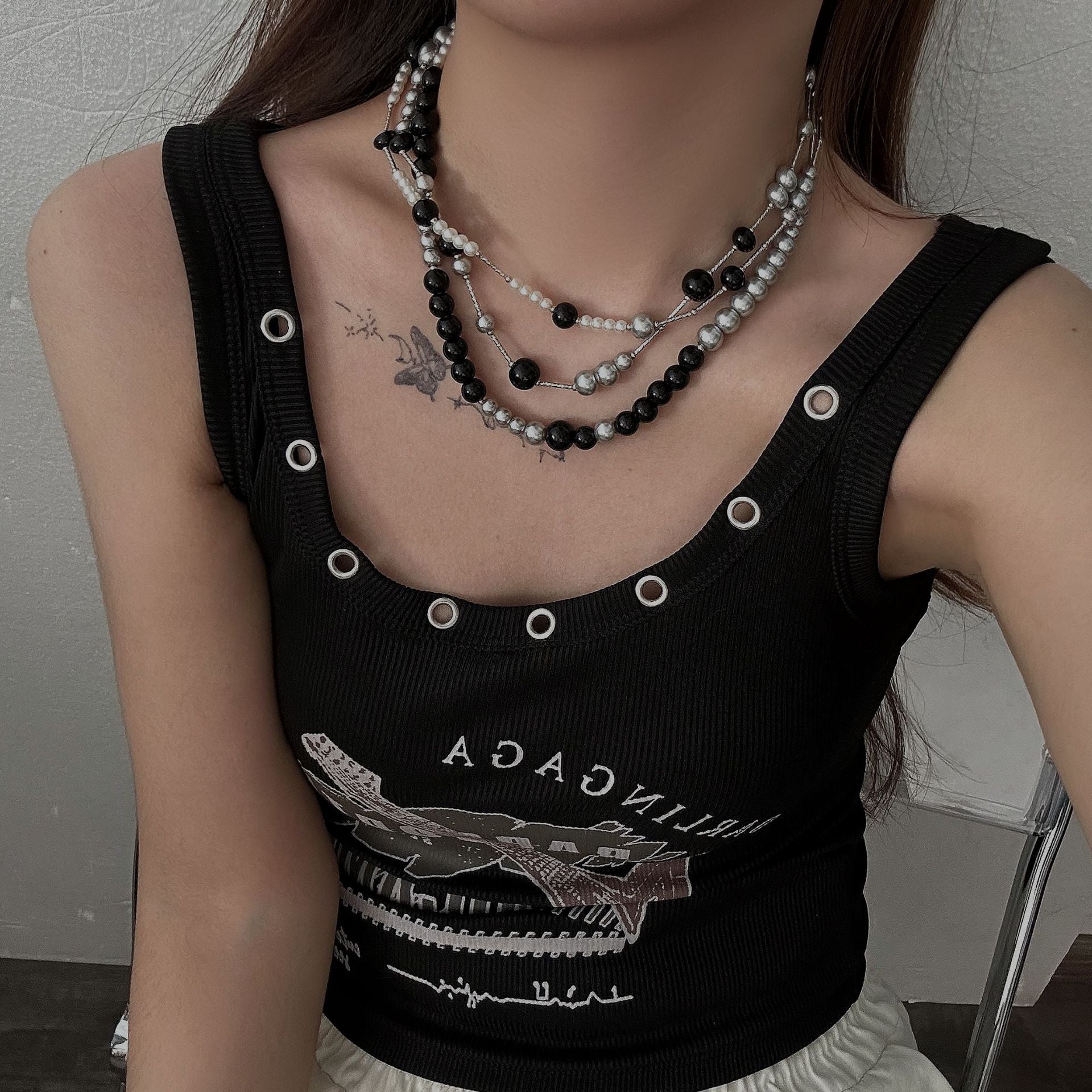 Long Pearl Layered Choker Necklace Main image