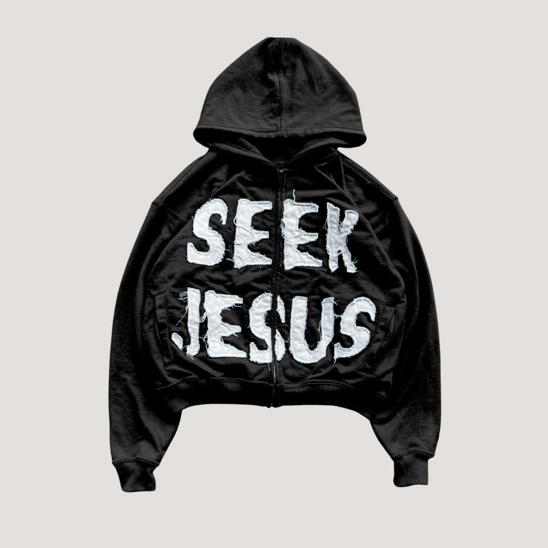 Letter Print Hooded Zip-Up Hoodie Main image