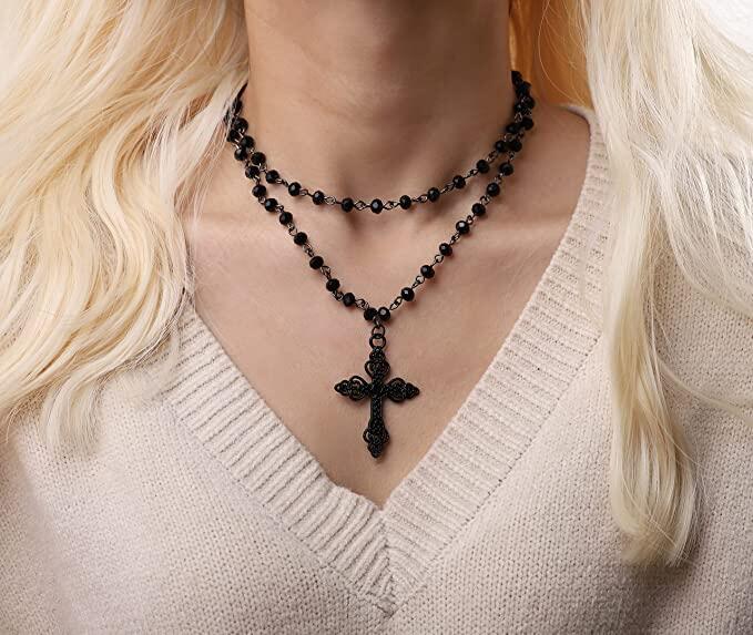 Popular Gothic Dark Exaggerated Cross Layered Necklace Main image