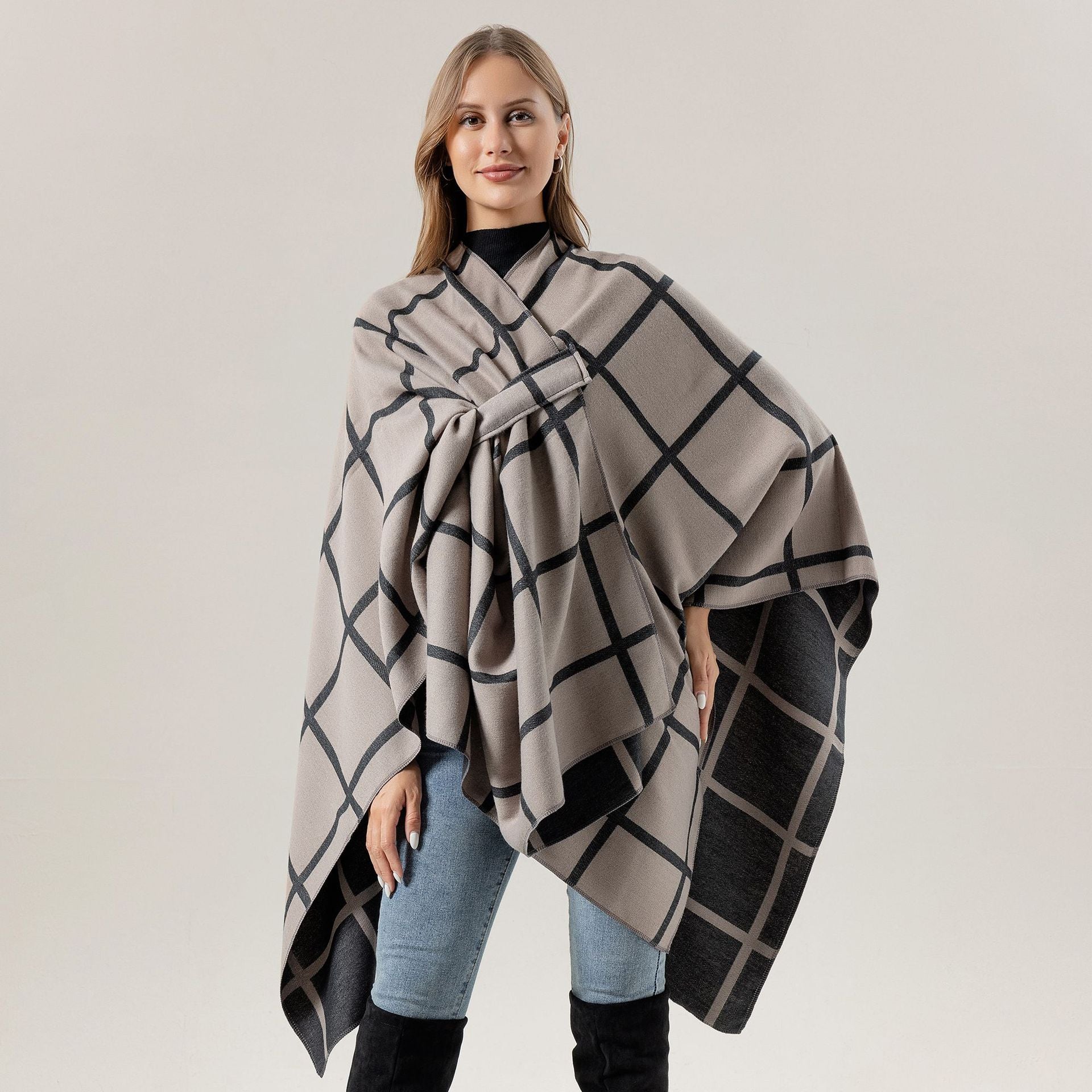 Best-selling Side-tied Plaid Split Cape Warm Cross-border Scarf Main image