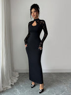 Sheer Lace High Neck Cutout Maxi Dress