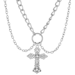 INS Alloy Vintage Diamond Cross Pendant Necklace