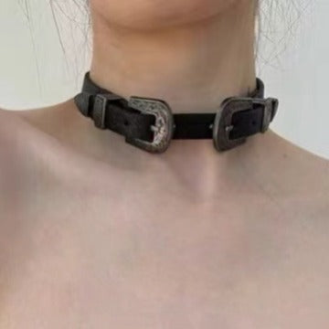 Vintage Metal Leather Y2K Punk Cool Gender-neutral Choker Necklace