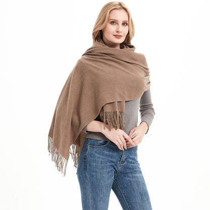 New Autumn Winter Full-polyester Tassel Solid-colored Versatile Scarf