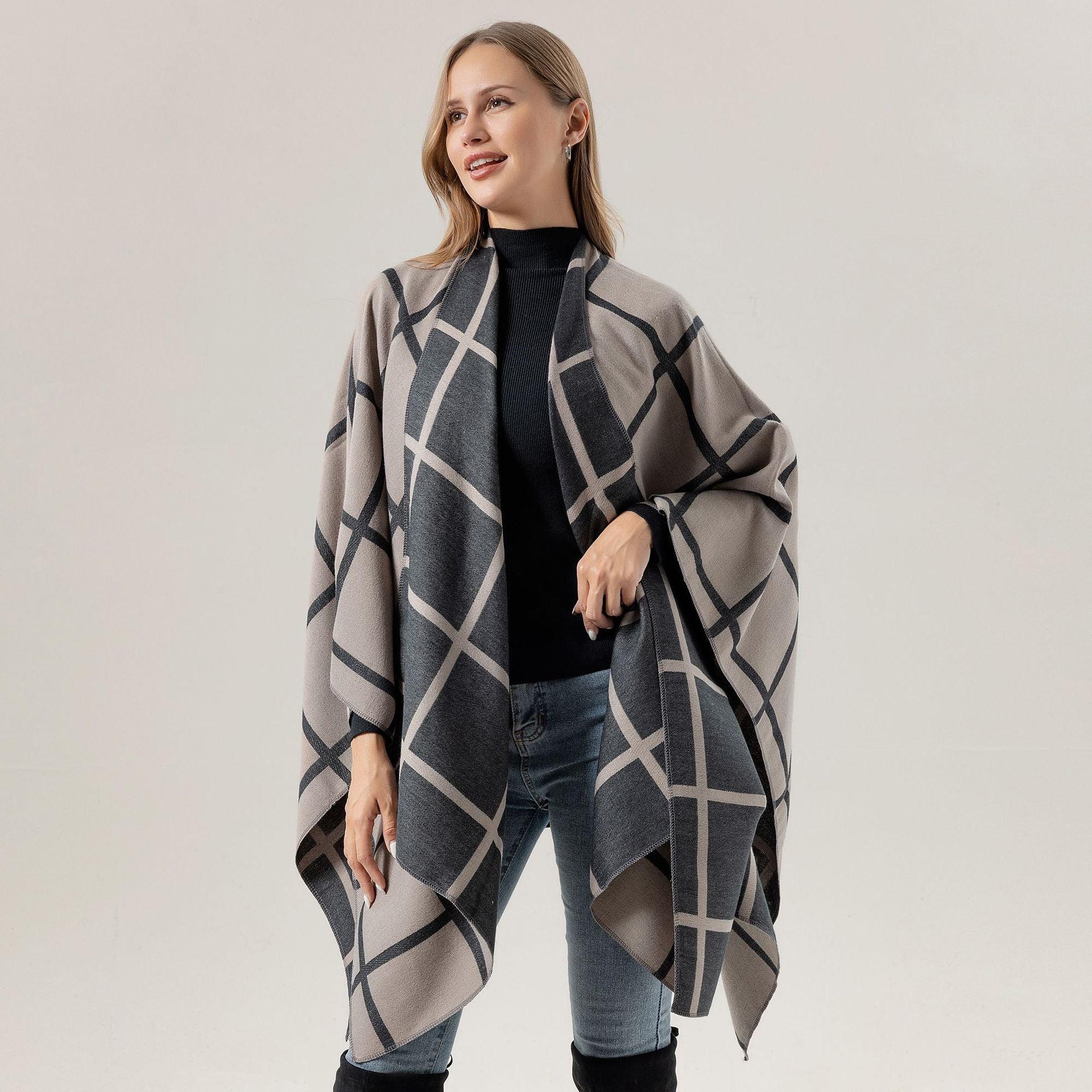Best-selling Side-tied Plaid Split Cape Warm Cross-border Scarf Secondary image