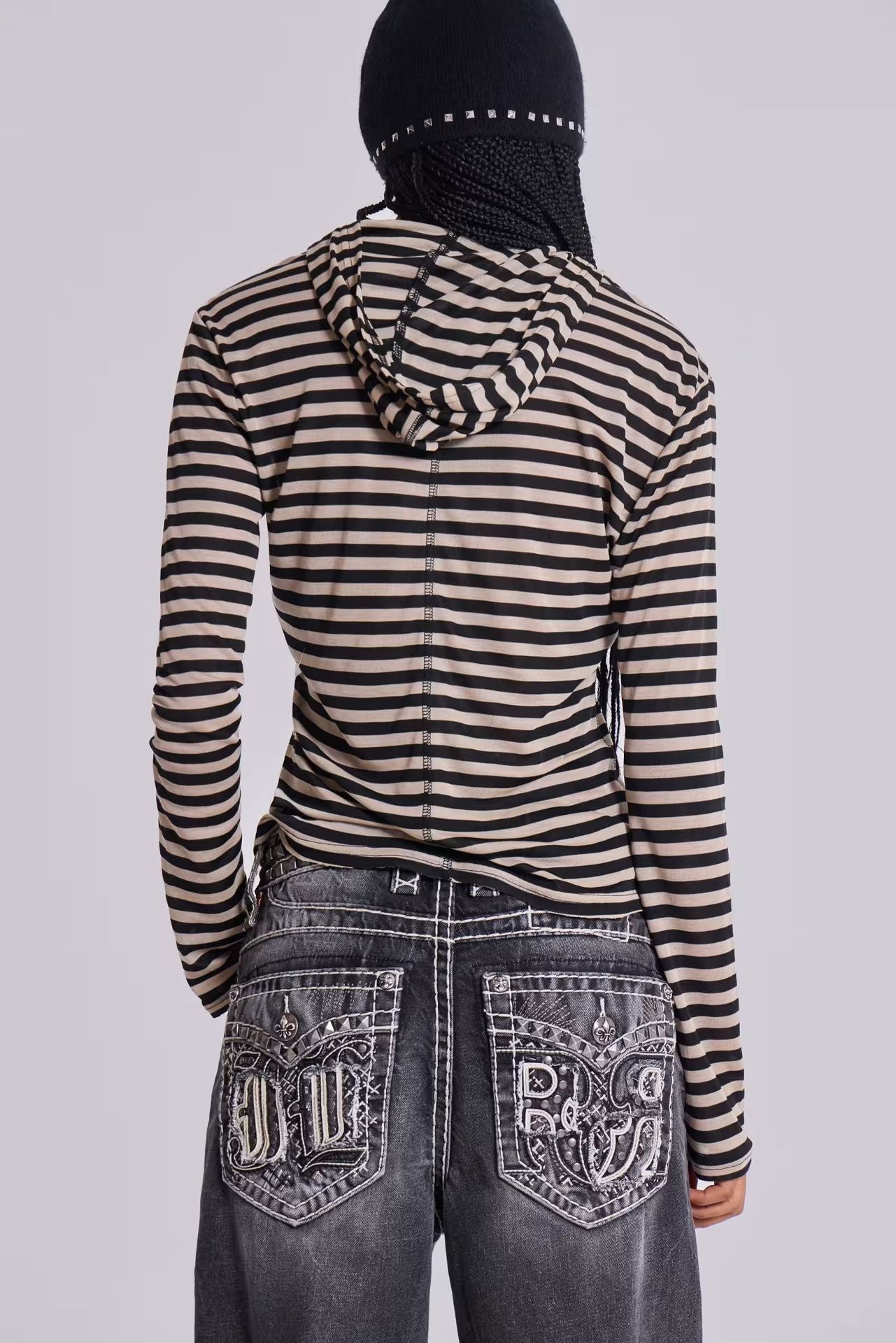 Y2K Lightweight Retro Striped Pullover Hoodie