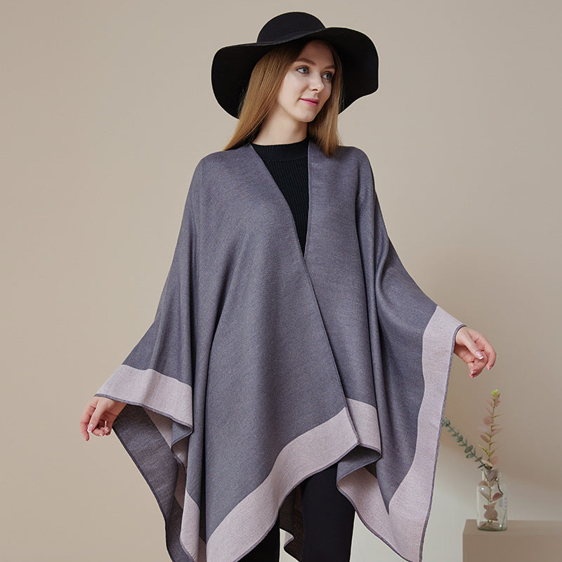 Plain-colored Double-sided Cape Autumn Winter Simple Scarf Secondary image