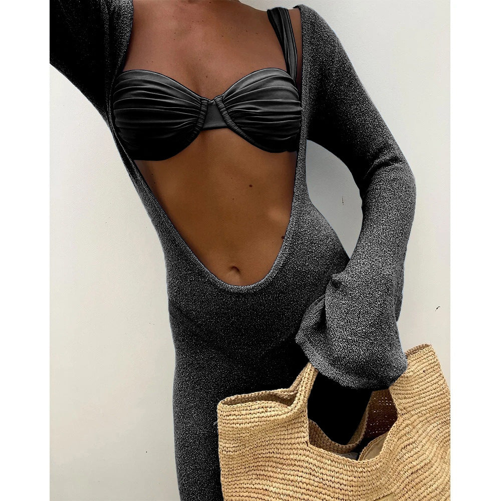 Blue Underwire Mesh Three Piece Swim Set