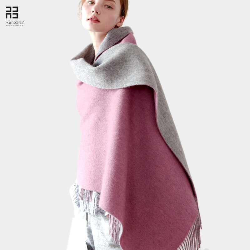 Heavyweight Thickened Pure-wool Autumn Winter Double-sided Scarf Main image