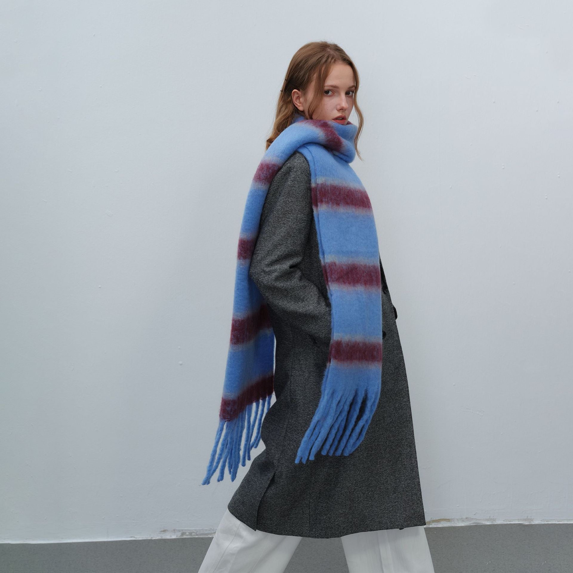 Thickened Warm Simple Striped Imitation-mohair Plaid Scarf Main image
