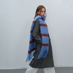 Thickened Warm Simple Striped Imitation-mohair Plaid Scarf