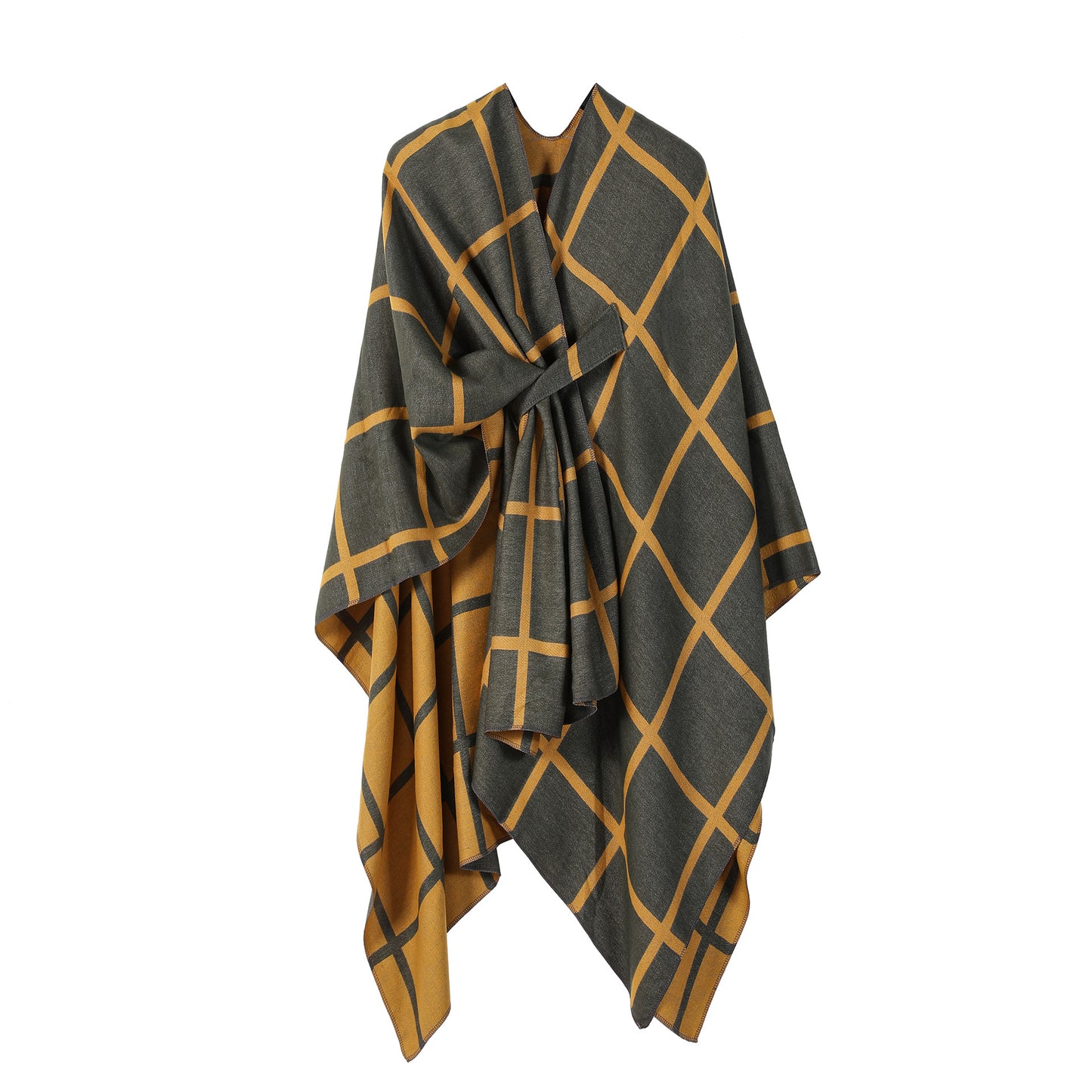 Best-selling Side-tied Plaid Split Cape Warm Cross-border Scarf