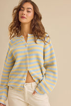 Contrast Stripe Striped Long Sleeve Cardigan Knit Top