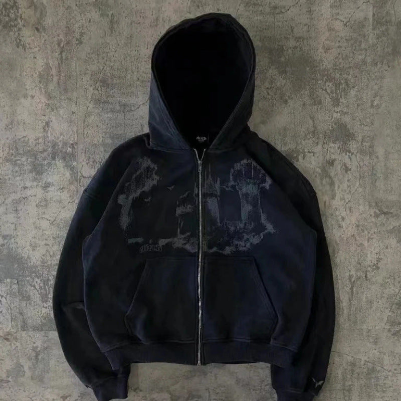 Graffiti Print Long Sleeve Zip Hoodie Main image