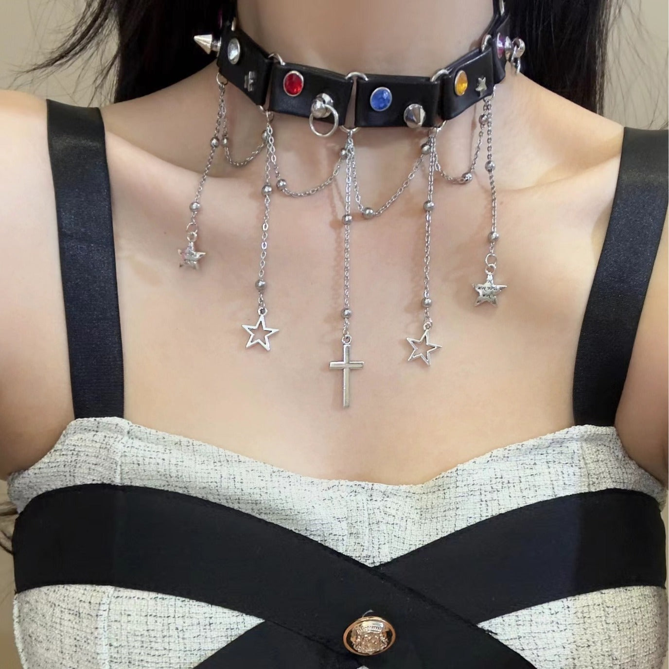 Star Cross Pendant Choker Necklace Y2K Punk Retro Dark Necklace Main image