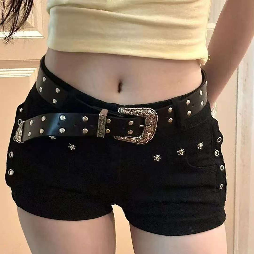 Stretch Bodycon Rivet Low Rise Shorts Secondary image