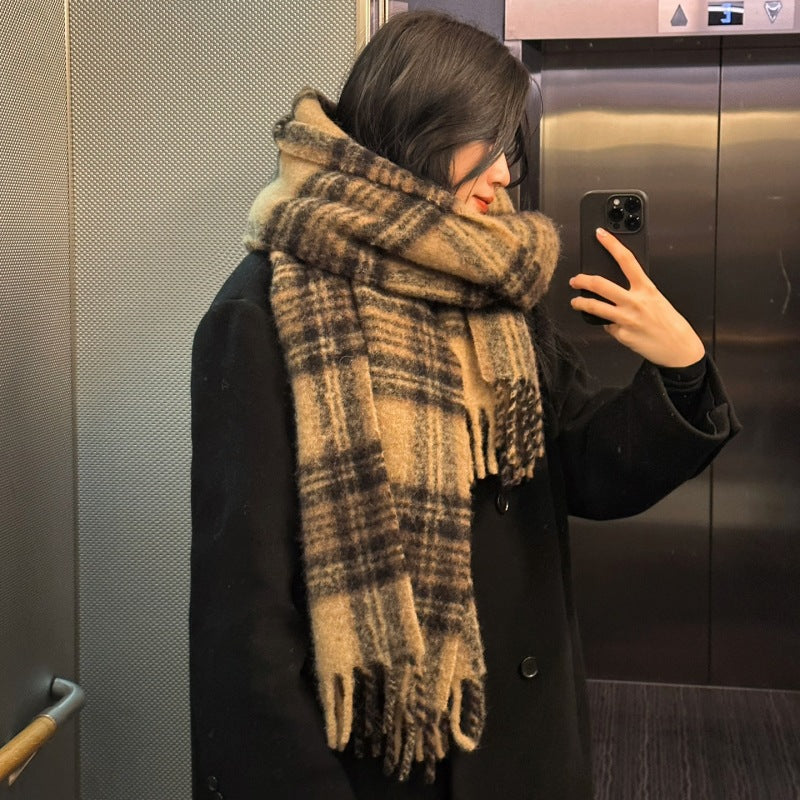 Soft Cozy Trendy Warm Fuzzy Plaid Colorful Fringe Scarf Main image
