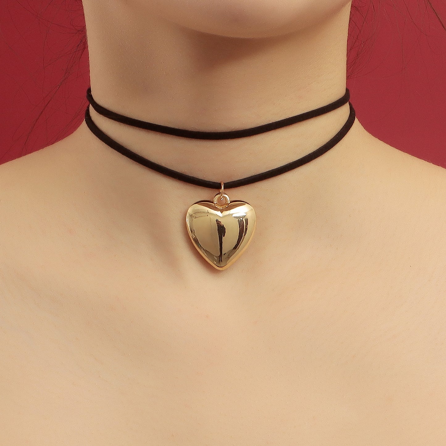 Adjustable Korean Velvet Choker with Big Heart Pendant Necklace