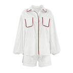 Fashionable White Cotton Modern Chic Comfortable Color-Block Stylish Fall Suit