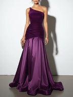 Velvet Panel Off Shoulder A Line Formal Dress
