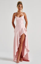 Satin Spaghetti Strap Backless Tie Elegant  Formal Dress