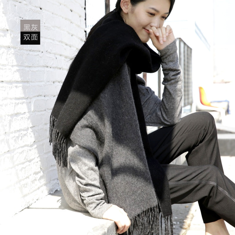 Heavyweight Thickened Pure-wool Autumn Winter Double-sided Scarf Secondary image